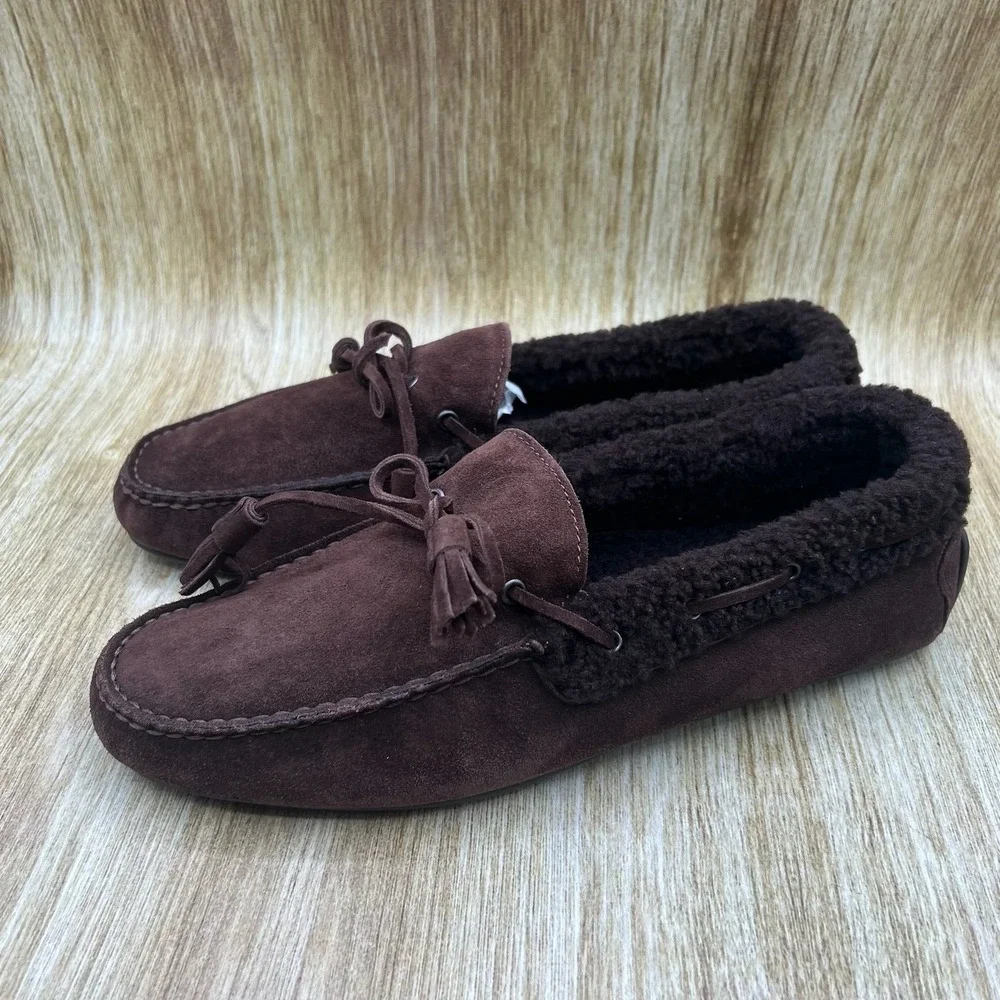 Ralph Lauren Purple Label Harold Tassel Shearling Loafers Men's 10 D Brown Suede